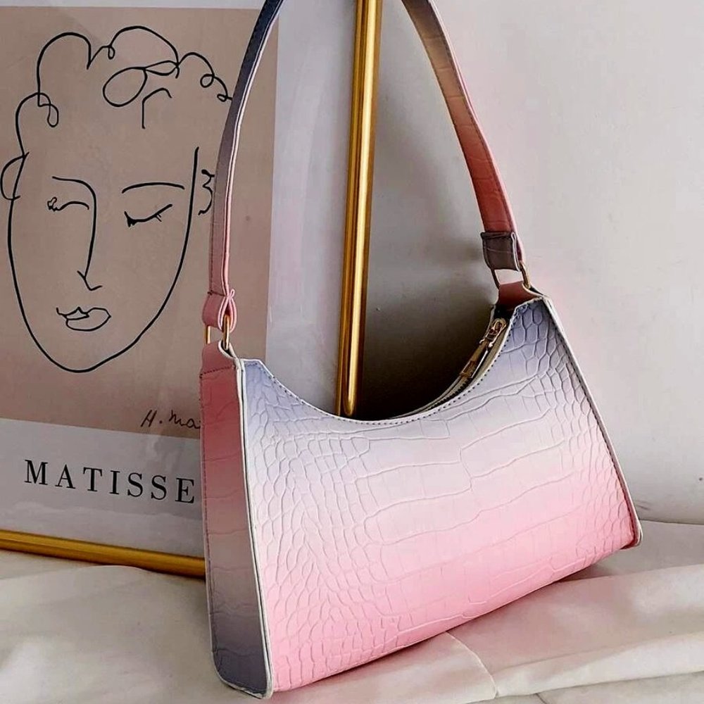 Women's Purse Ombre Pink Gray Croc Shoulder Bag Fairy Inspired Purse